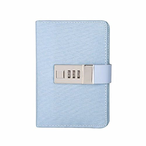 Diary book A7 with lock password Office students portable notebook,Tranquil blue cloth