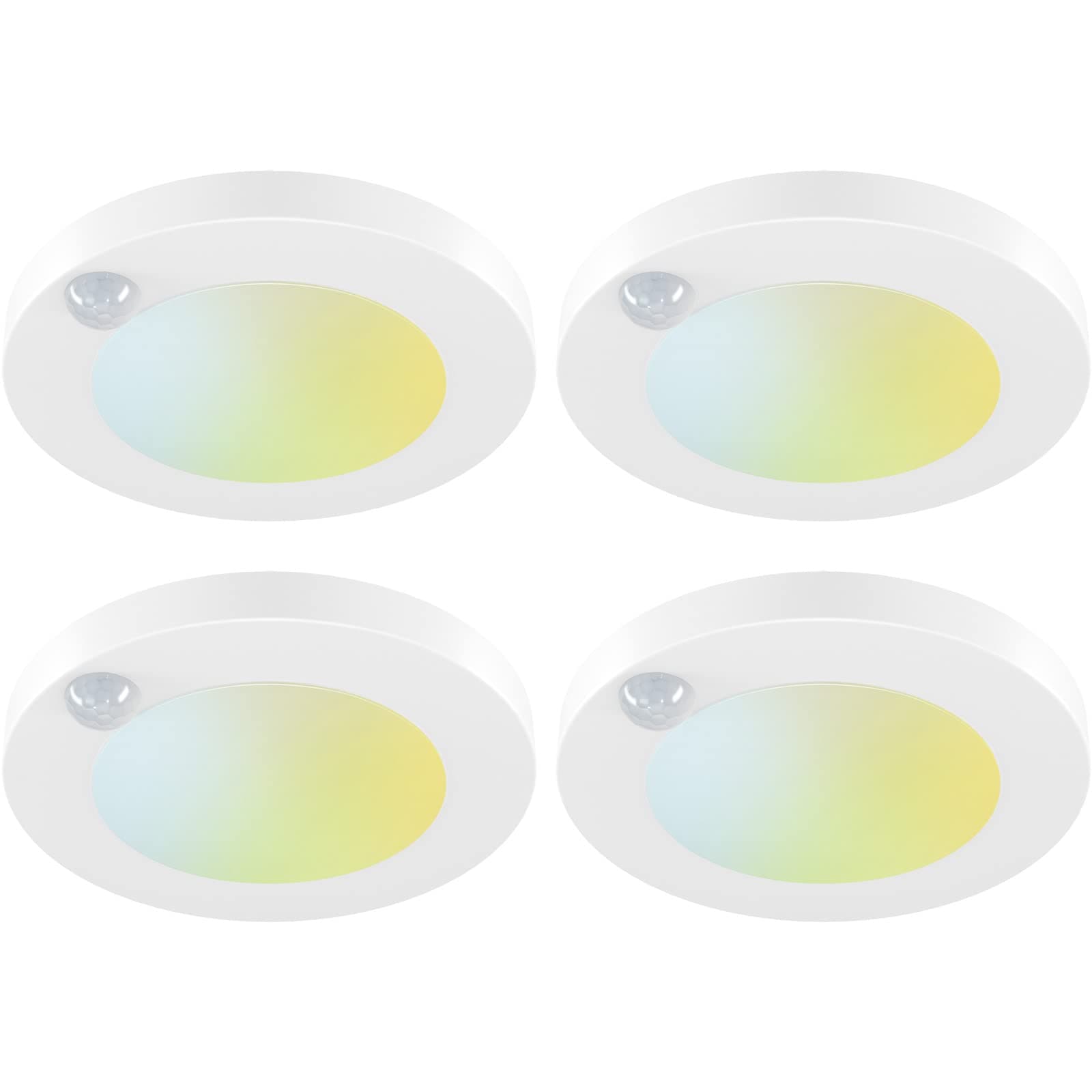 JULLISON4 Inch Space Selectable 5CCT LED Motion Sensor Ceiling Light, 120V Wired Cabinet Light, 10 Watt, 600Lm, CRI80+, Non-Dimmable, ETL Certified, Wet Position, Round/White, 4 Pack…
