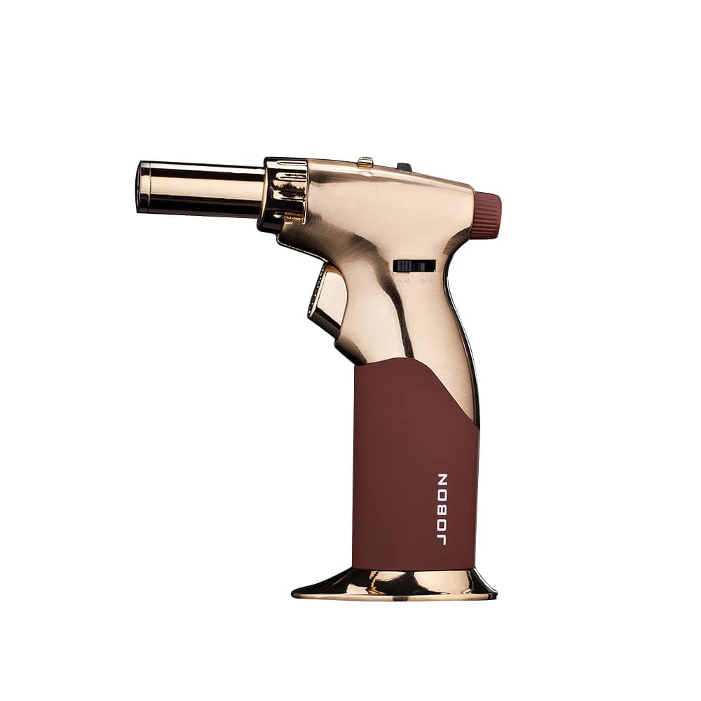 Jobon Torch Lighter, Double Flames Refillable Culinary Lighter With Continuous Flame Lock And Adjustable For Kitchen, Bbq, Baking, Creme Brulee (Butane Gas Not Included) (Gold Metal - Brown)