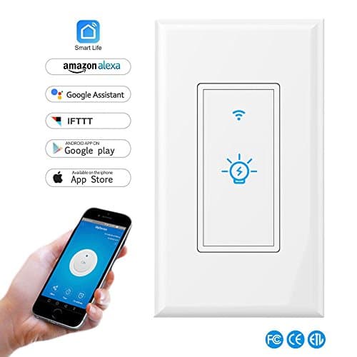 Smart Light Switch,In-wall Wireless Light Switch Compatible with Alexa and Google Home,No Hub Required,Timing Function,Overload Protection,Control Your Fixtures From Anywhere