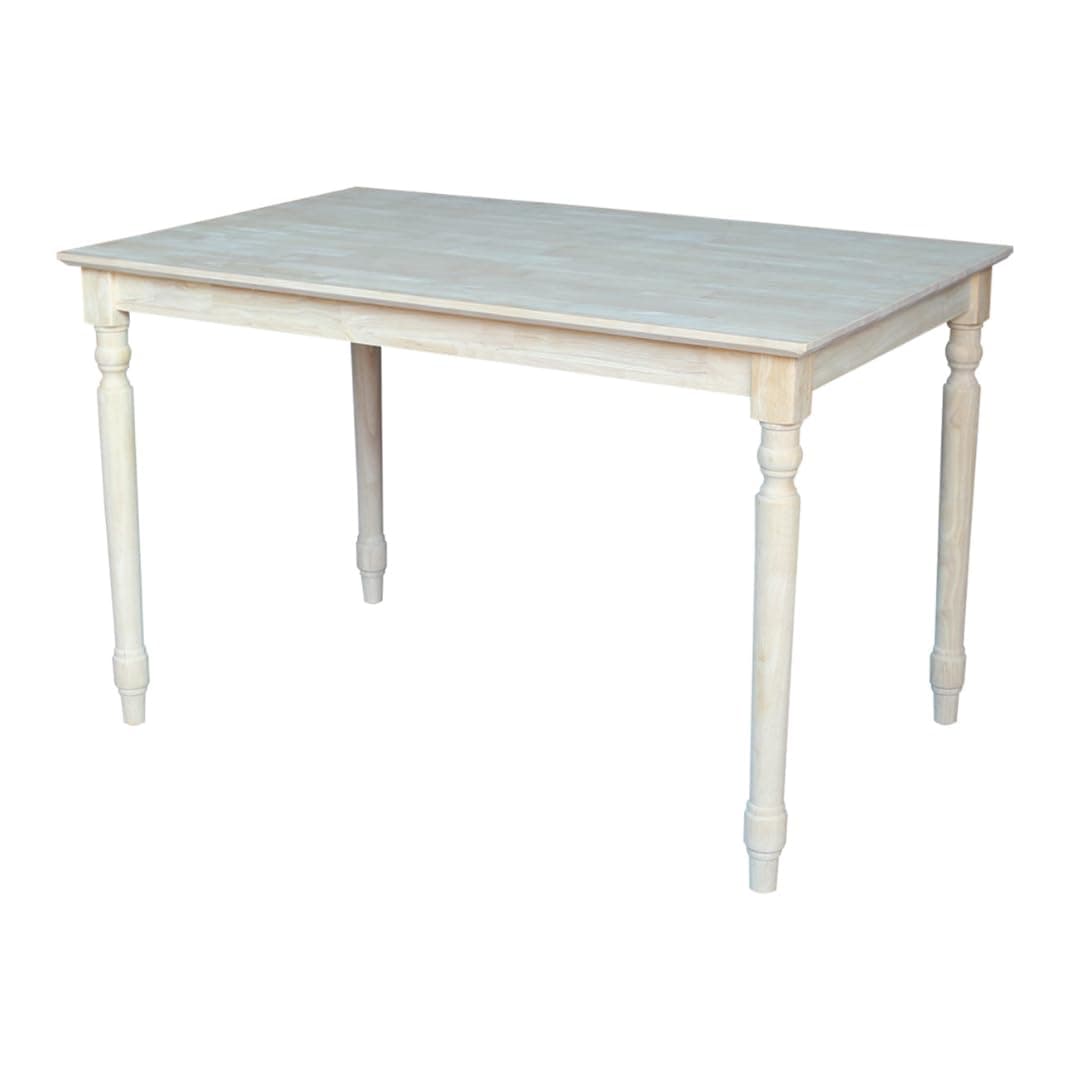 IC International Concepts, Solid Wood Top Table - Turned Legs, Solid Wood, Real Parawood, 30" W x 48" D x 30" H, Easy Assembly, DIY, Paint or Stain Your Way, Unfinished