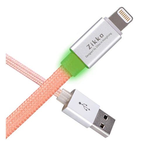 Zikko 2.4A USB Lightning Cable LED Indicator MFi Certified 5Ft(1.5M), Data, Sync Charge, Durable Nylon Braided Works iPhone, iPad, iPod - Rose Gold