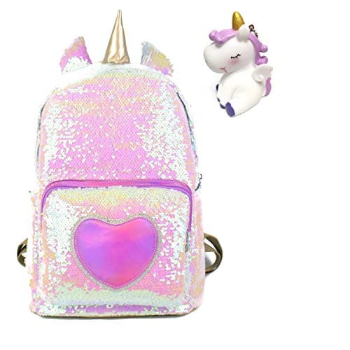 Unicorn Backpack 16" Large Size Sequin School Bag With Durable Straps + Unicorn Keychain Gift