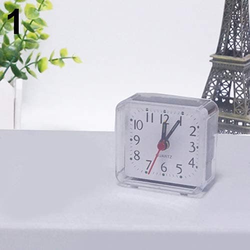 Clock | Bed Travel Mini Portable Compact Square Quartz Beep Table Silent Alarm Clock - White