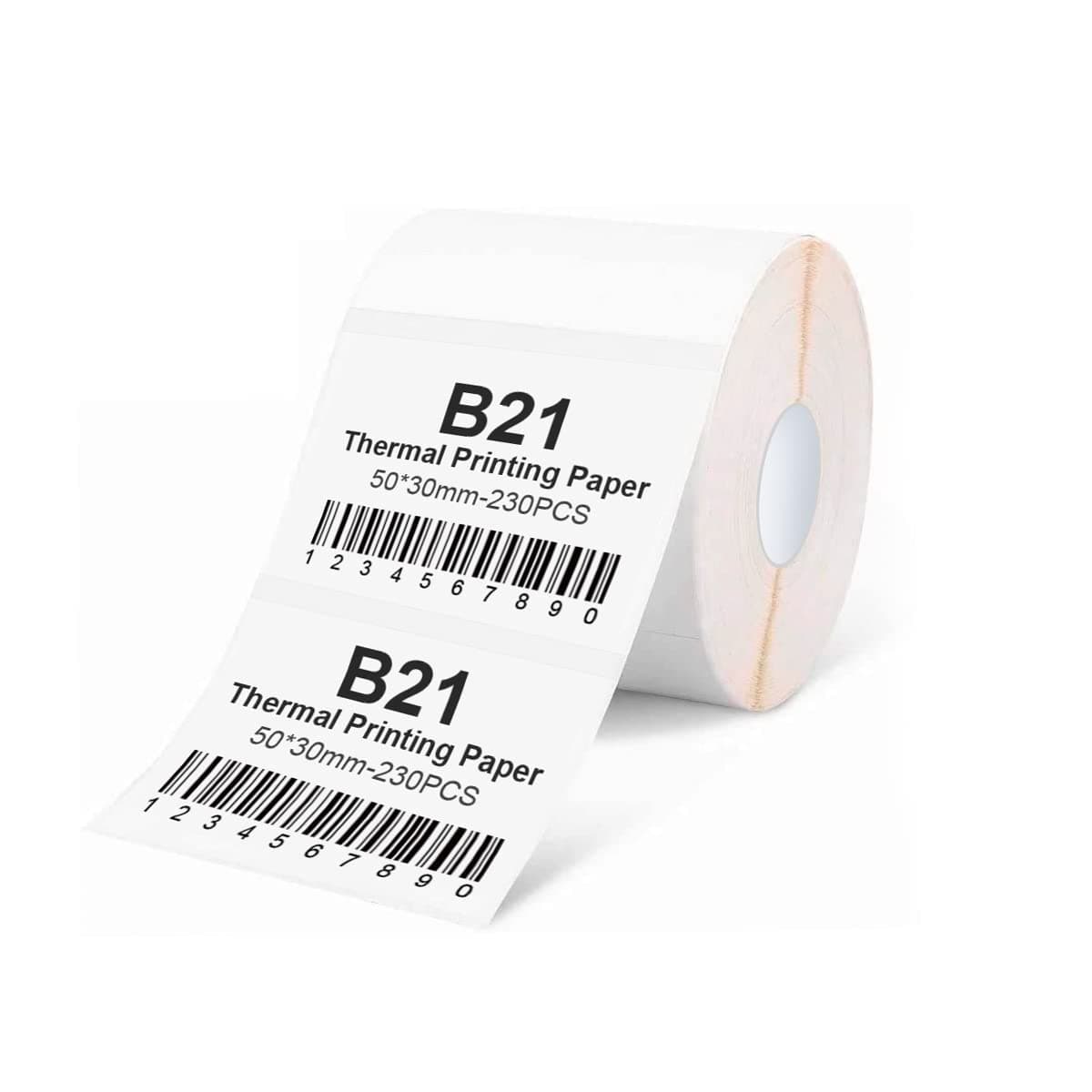 Label Printer Tape Compatible with NIIMBOT B21/B1/B3S, Barcode Address Label Printer Paper White Waterproof Anti-Oil Scratch-Resistant Sticker 50 x 30 mm 230 Labels