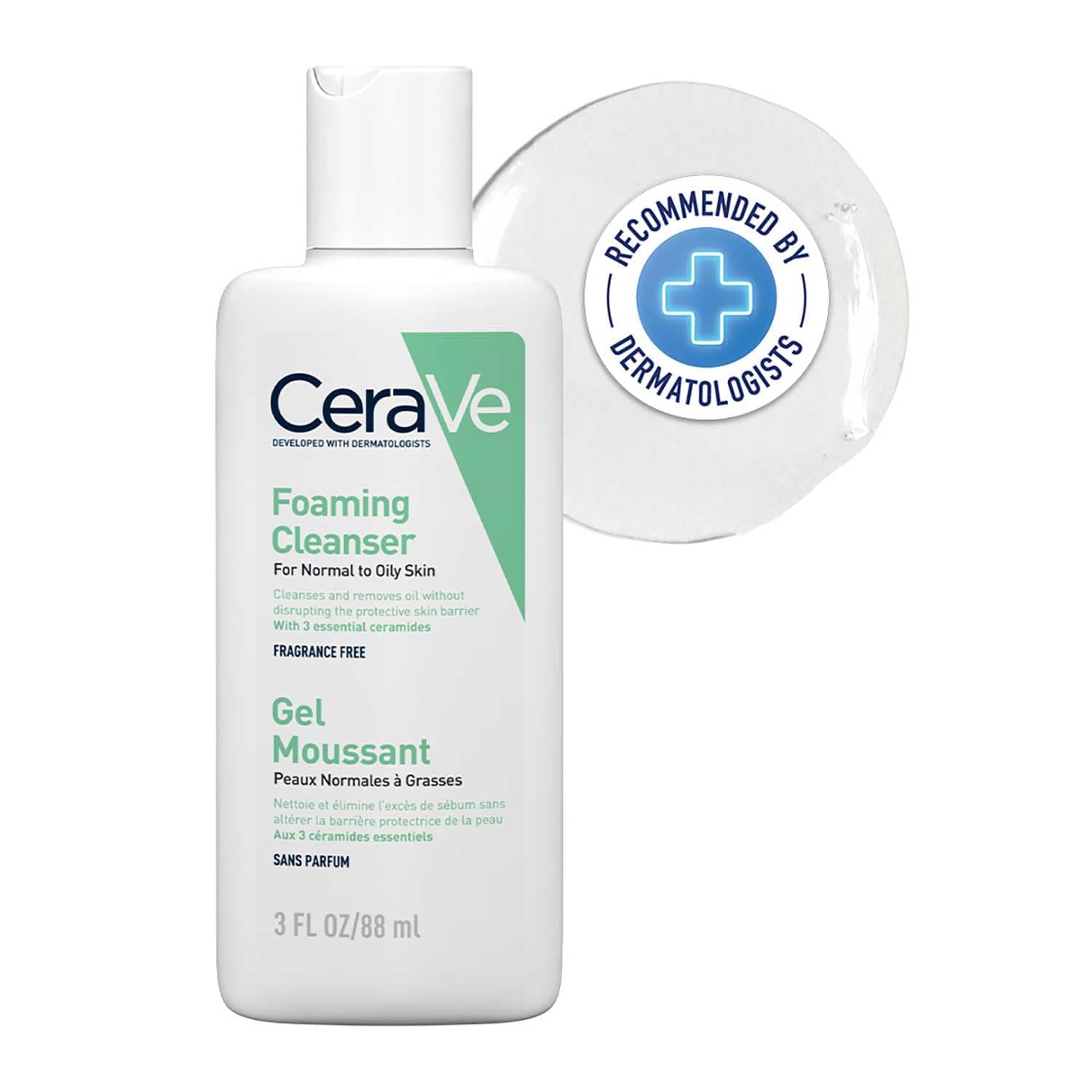 CeraVe Foaming Cleanser For Normal To Oily Skin (88ml) - Dermatologist-Develo...