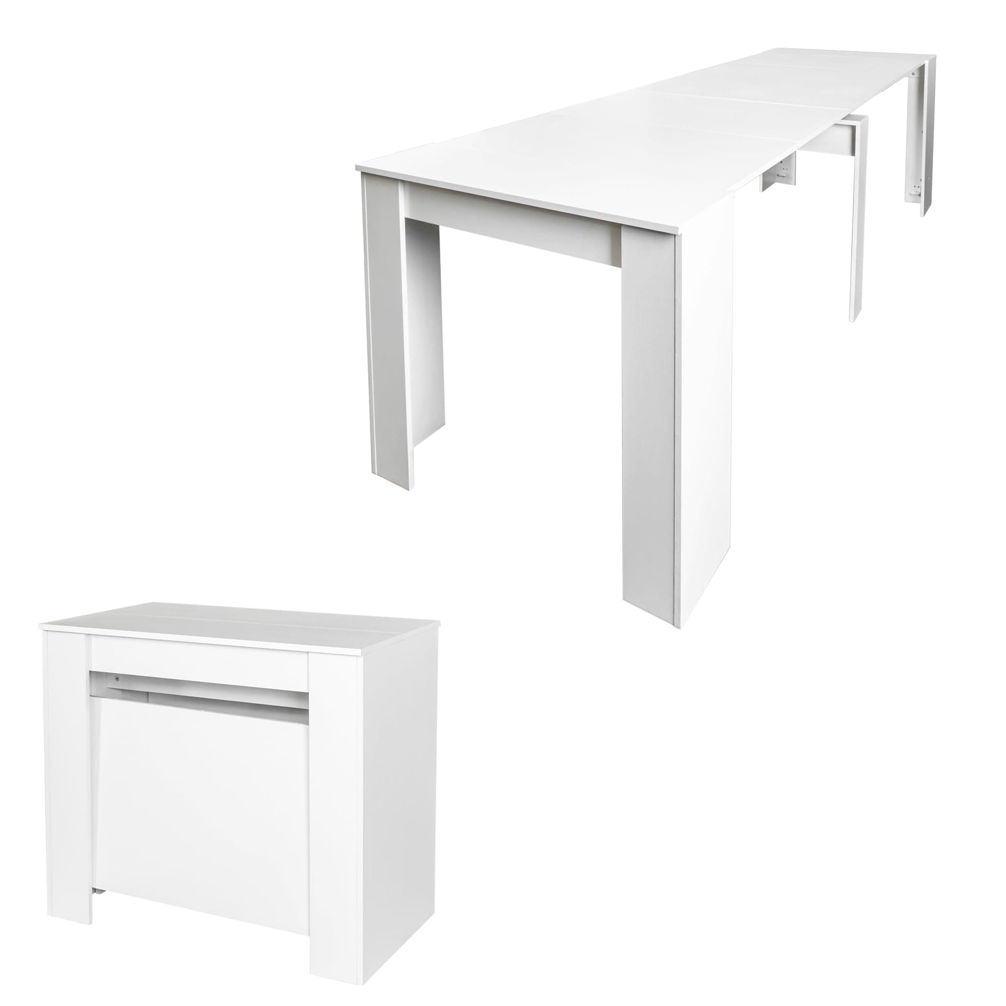 Extendable Console Dining Table for 2-12 People 20" - 118.5" Modern Folding Kitchen Table Multifunctional Conference Meeting Table, White