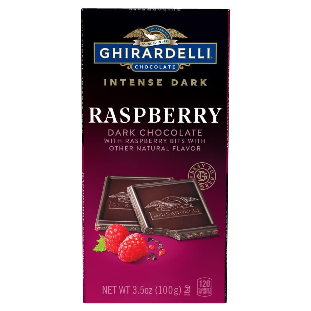 Intense Dark Chocolate Bar, Raspberry, 3.5 Oz Bar