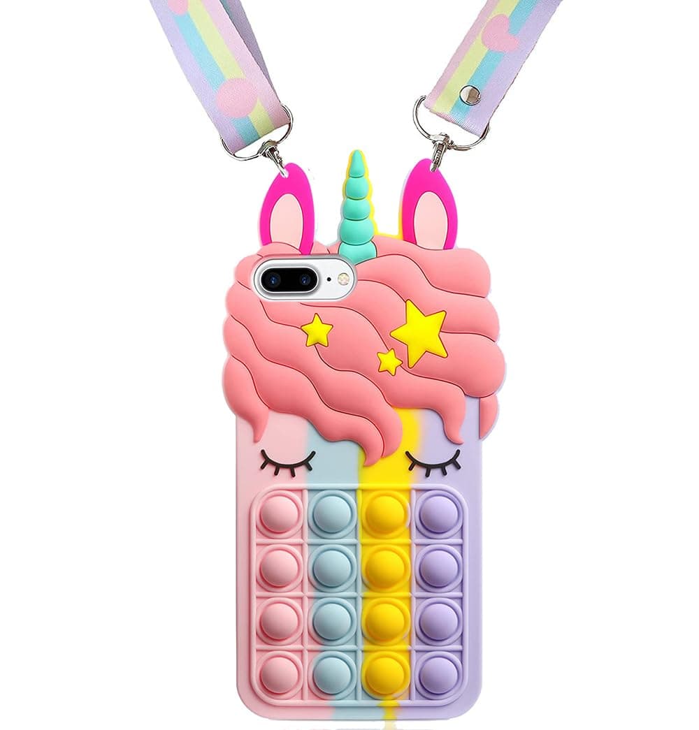 Unicorn Case for iPhone 7 Plus, iPhone 8 Plus Silicone Case, Cute 3D Bubbles Uniconr Kitty Kids Girls Lady Protective Cases with Strap Soft Case Skin for Apple iPhone 7 Plus iPhone 8 Plus