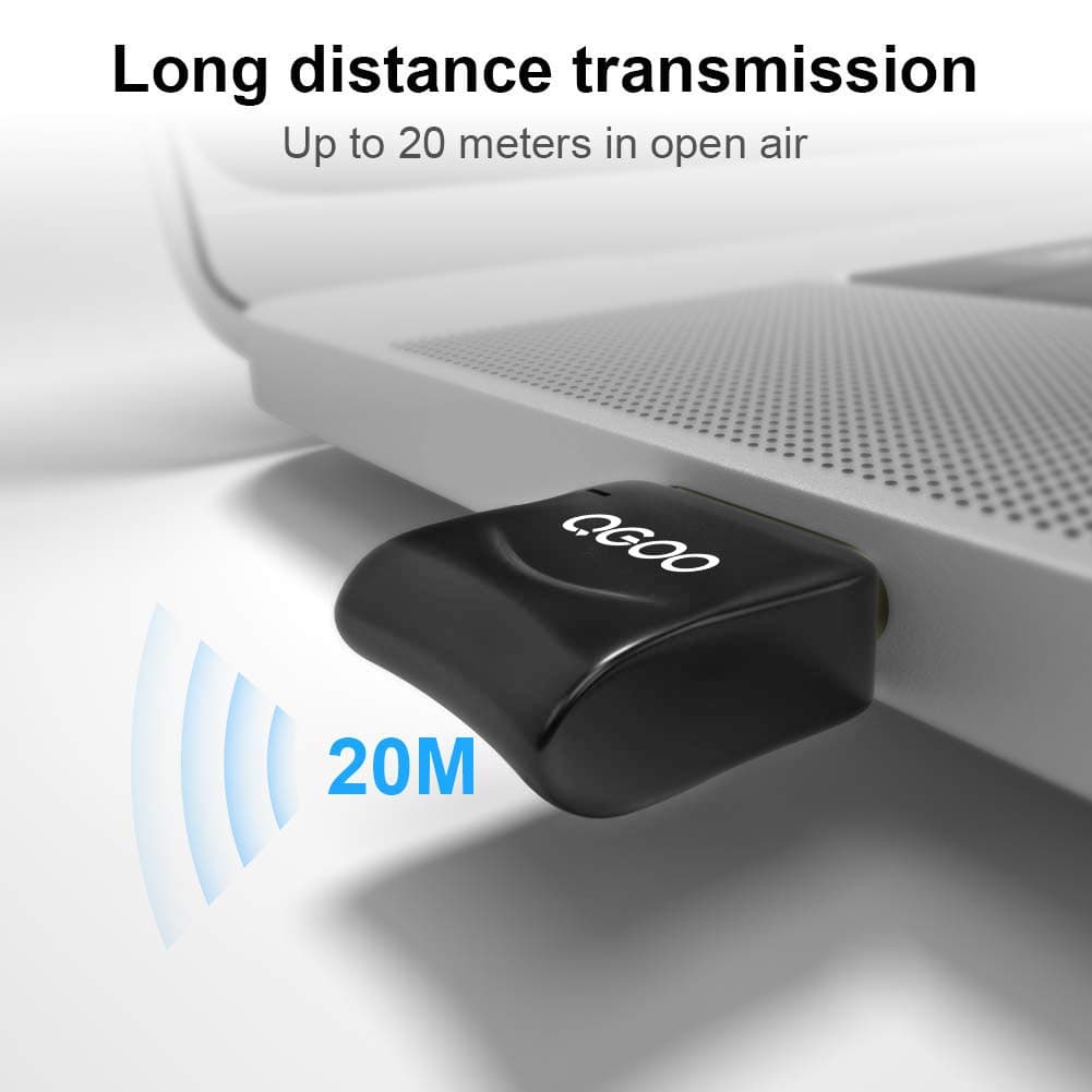 USB Bluetooth Dongle, QGOO Bluetooth 4.0 Adapter Bluetooth Receiver for PC Laptop Desktop Keyboard Mouse Headset Speaker Smartphone Tablet Compatible with Windows 11/10/8.1/8/7/XP/Vista/XP