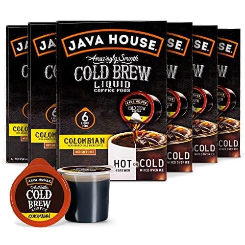 JAVA HOUSE Medium Roast Colombian Cold Brew Pods, (36 Count) Peel and Pour Pods Hot or Iced Instant Coffee Concentrate