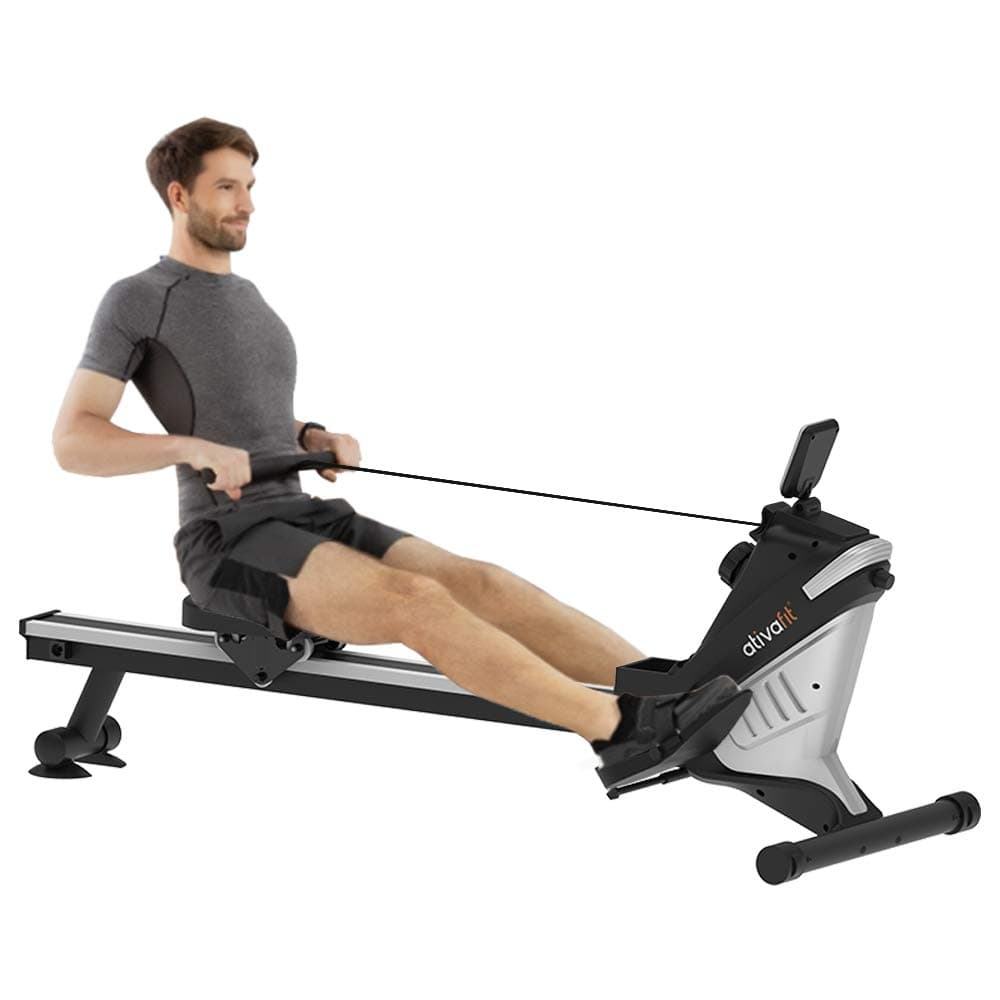 ATIVAFIT Magnetic Rower Rowing Machine 8 Level Adjustable Resistance Exercise for Whole Body with LCD Monitor for Home Use Folding Magnetic Rower