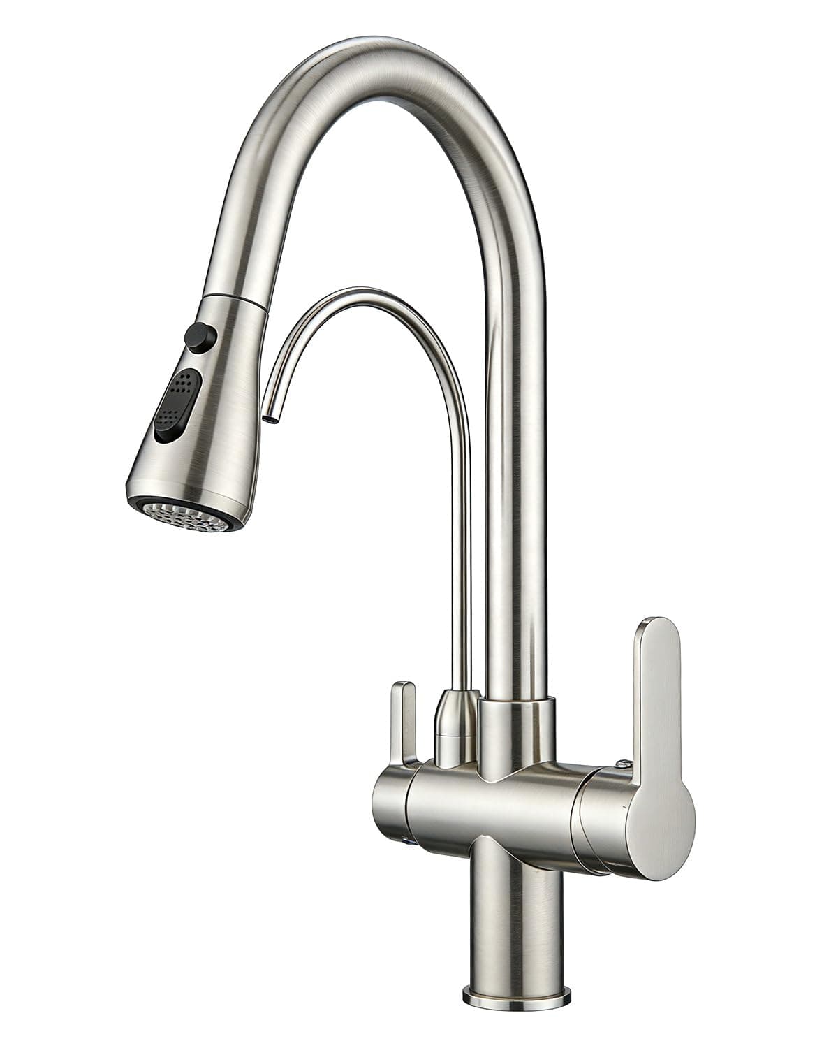 Kitchen Sink Faucet with Pull Down Sprayer 2 Handle 3 in 1 Water Filter Purifier Faucets Brushed Nickel 0195SN