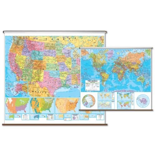Advanced Political Map Combo - U.S. / World with Backboard