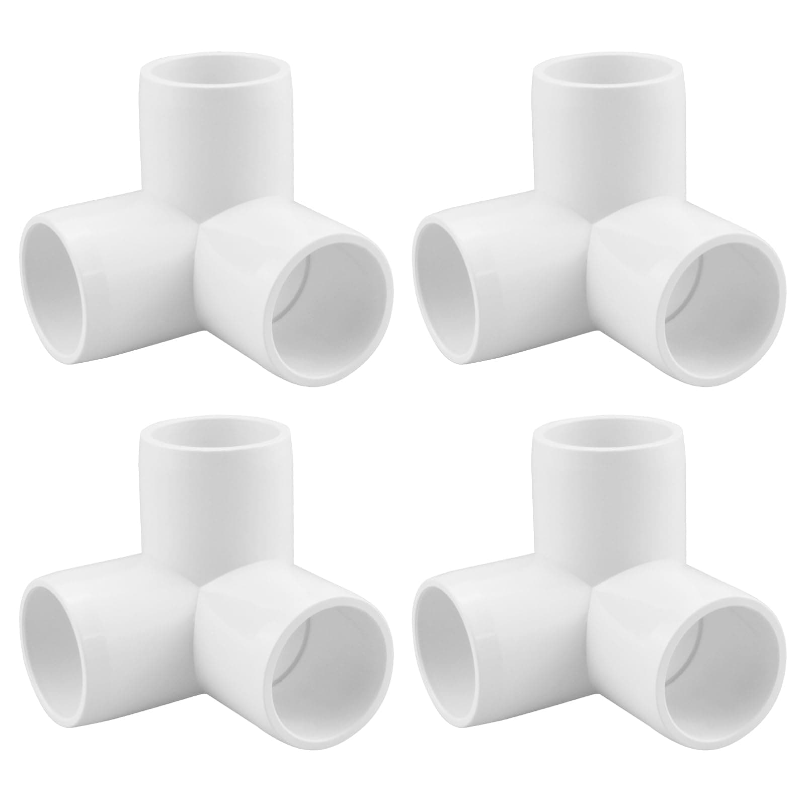 SDTC Tech 4-Pack 3/4" 3 Way PVC Fitting Elbow Furniture Grade Pipe Connector for DIY PVC Shelf Garden Support Structure Storage Frame, White