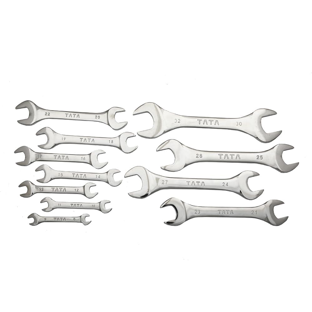 AGRICO TATA D.O.E. Spanner Set (12 Pcs) | Open Jaw Spanner Set/Wrench Set/Tool Kit Multipurpose Home Use and Professional Spanners Corrosion Resistant Chrome Plating DOE Jaw Spanners | Chrome Finish