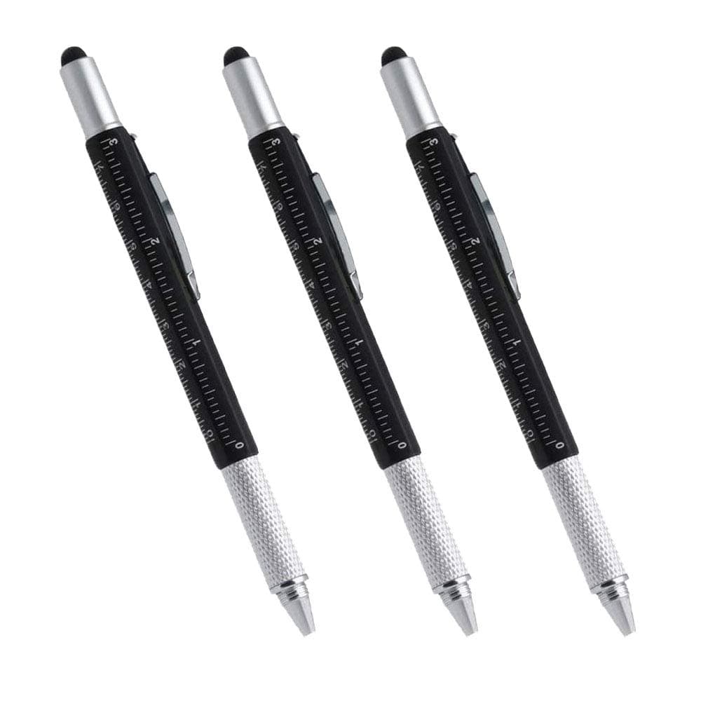 Multi-word 6 in 1 Multi Function Tool Ballpoint Pen with Ballpoint, Ruler, Screwdriver, A Flat Head, Touch-Screen Pen (3 PCS,Black)