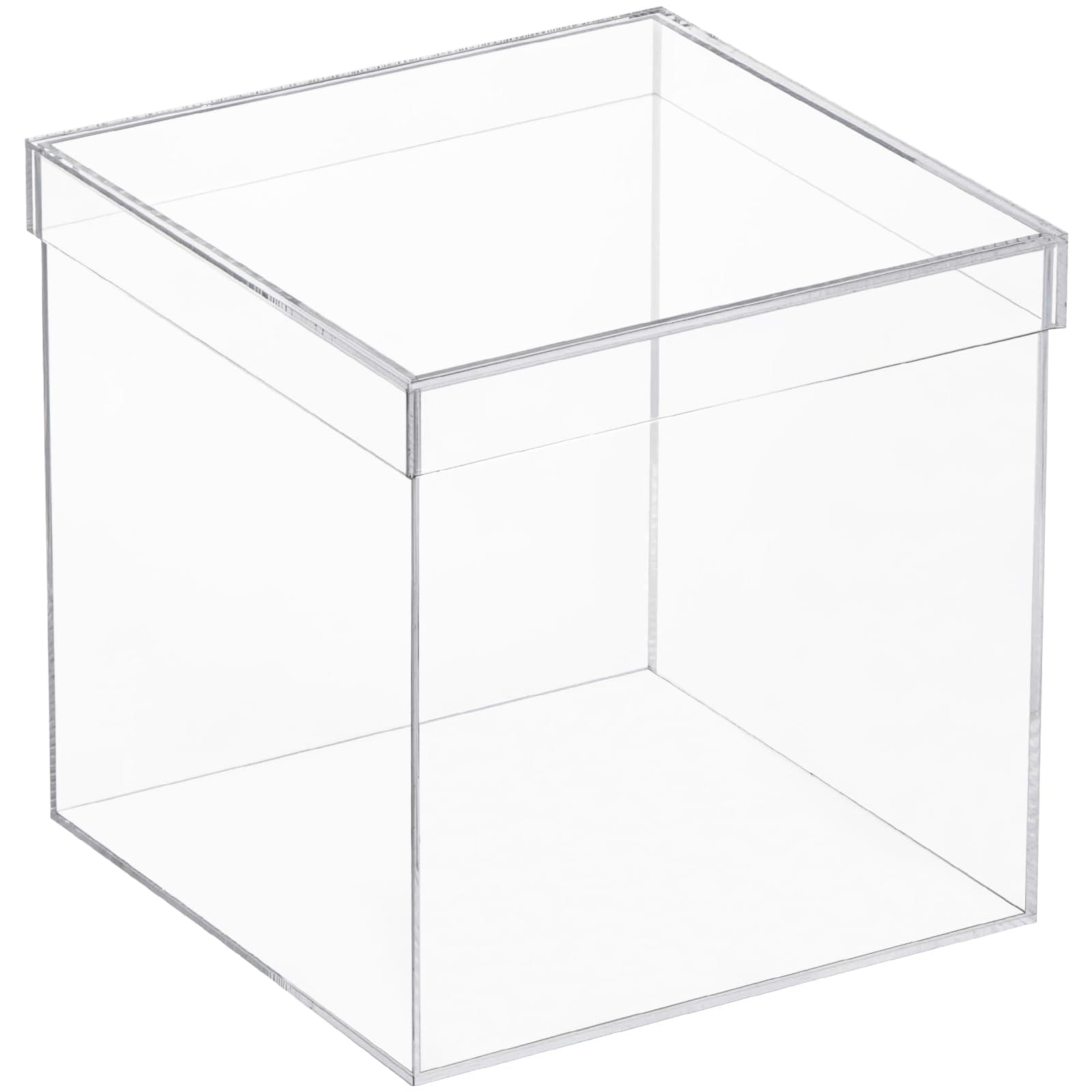 Worasign Clear Acrylic Square Cube Plastic Box, Plastic Rectangle Cube Containers with Lid, Storage Boxes 7.9x7.9x7.9 Inches for Tiny Jewelry Beads, Coins, Craft Supplies, Sewing Home Organizers
