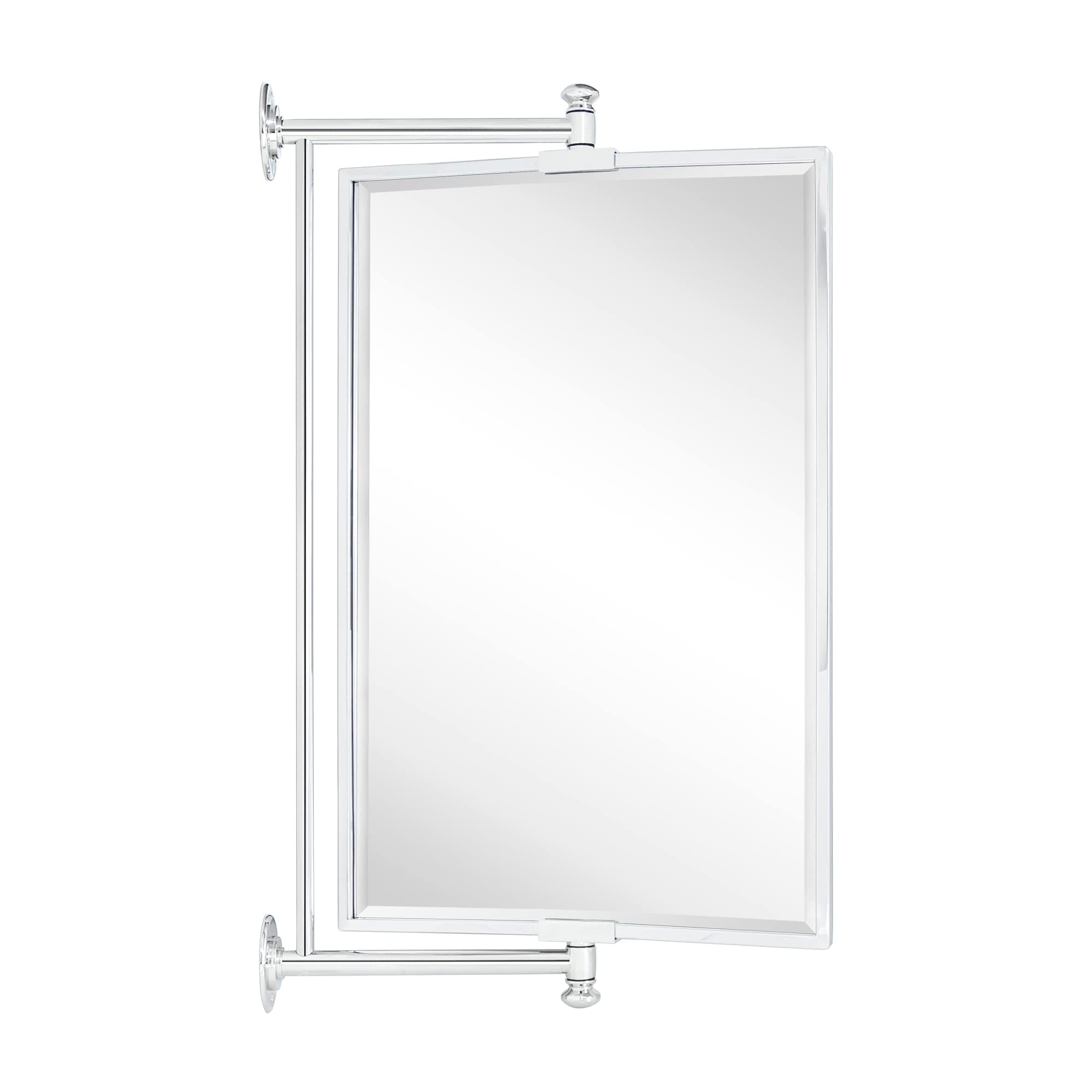 Chrome Beveled Rectangle Pivot-N-View Bathroom Vanity Mirror Rotating Square Corner Tilting Mirror Corner Vanity, 14 x 22''