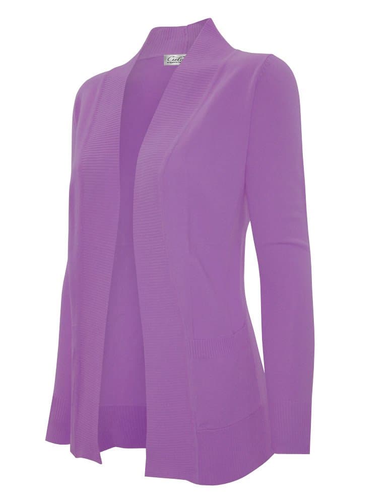 Women's Solid Basic Open Front Pockets Knit Sweater Cardigan