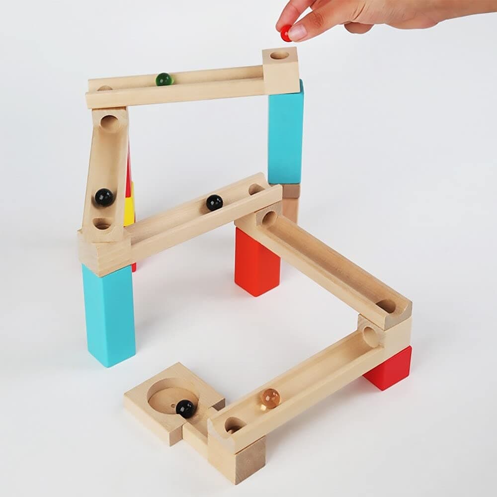 Ball Track Large Basic Set - Wooden Marble Run Toy for Beginner to Expert Architects Ages 3 to 10 - STEAM Toys for Kids