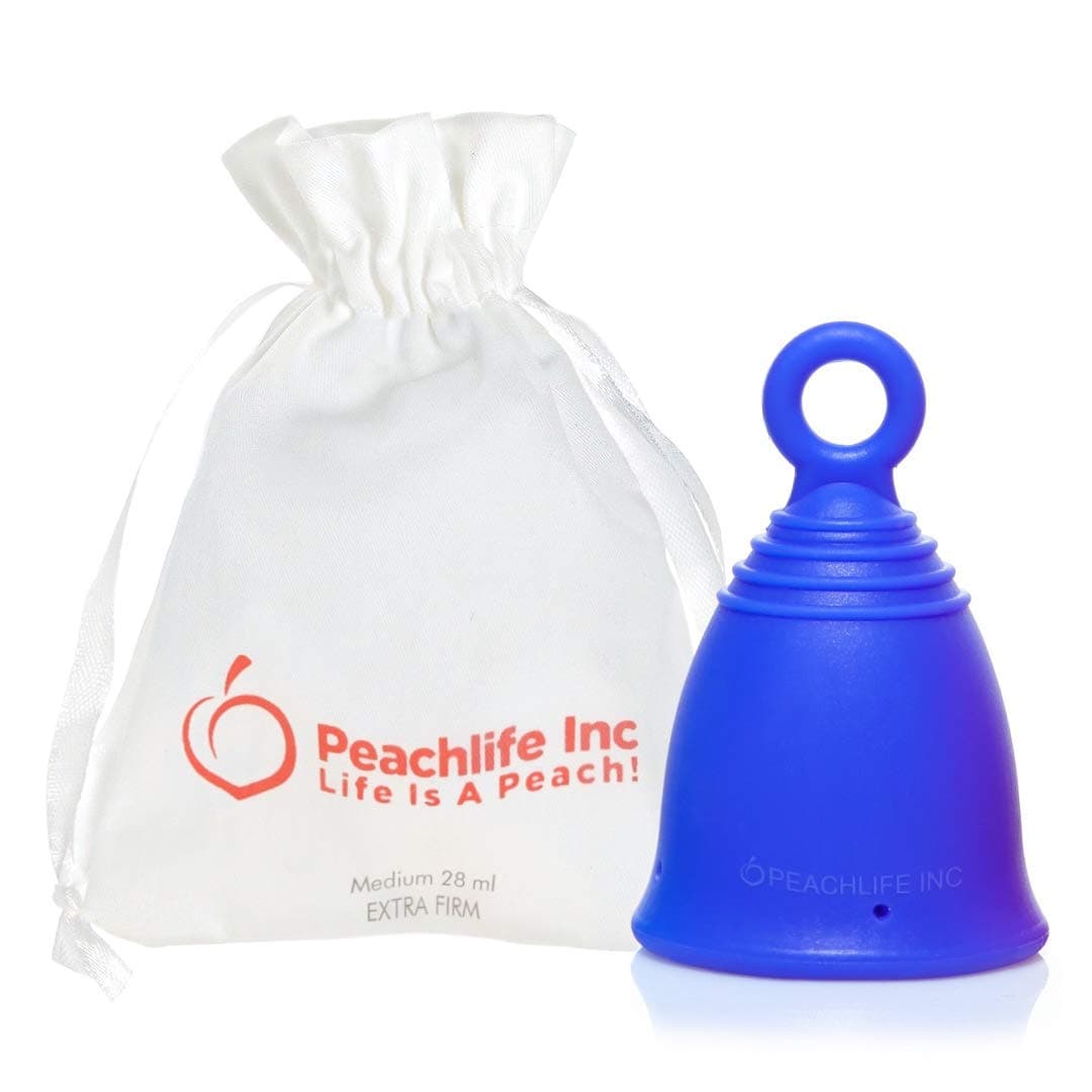 Peachlife Silicone Ring Menstrual Cup with Loop Pull Stem Handle - Reusable for 10 Years - Medium Size, Extra Firm Peachcup