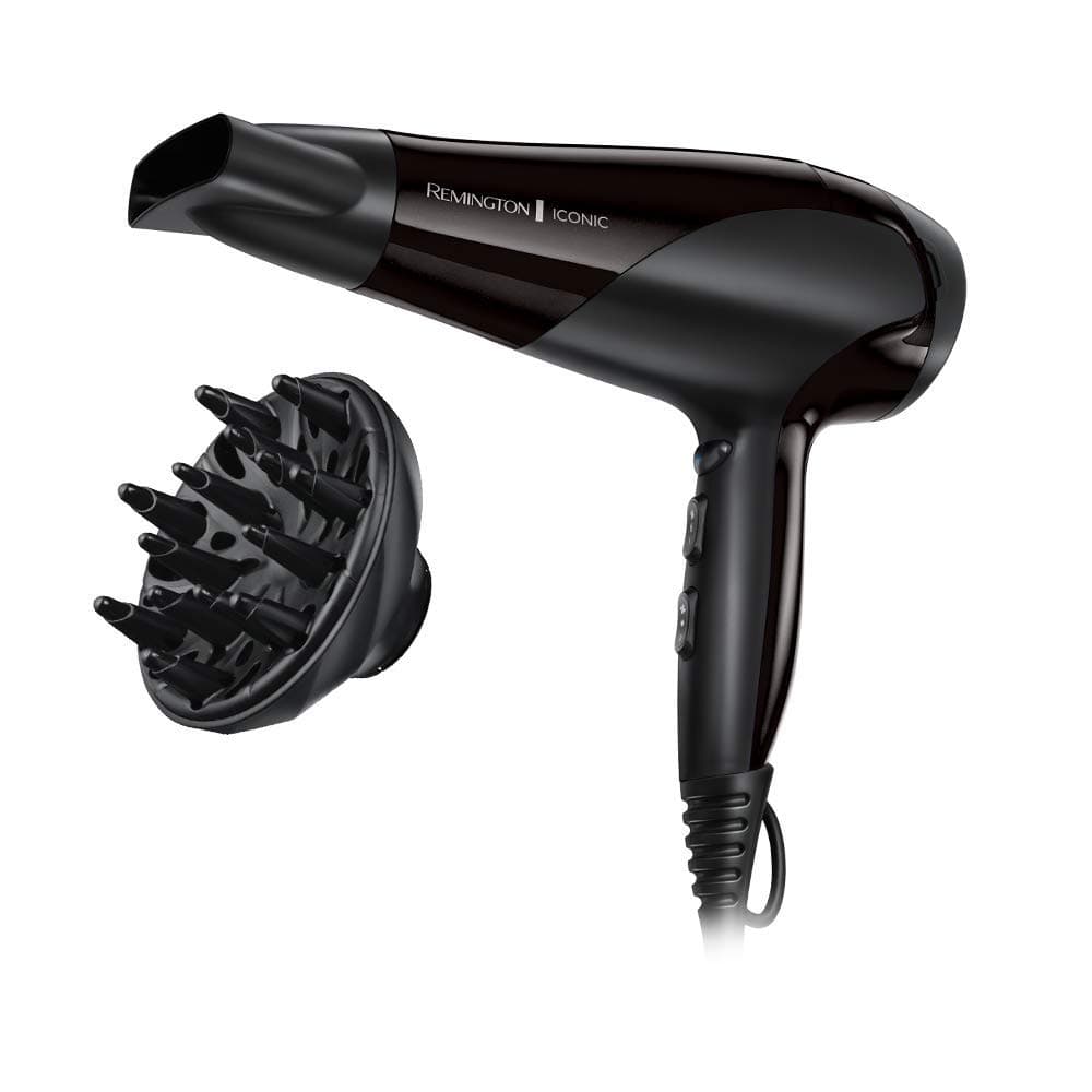 Hair Dryer Ionic (Powerful, Fast Professional Styling, Diffuser, Concentrator, Ionic Conditioning for Frizz Free Hair, 3 Heat / 2 Speed Settings, Cool Shot, 2200W, Black) D3198