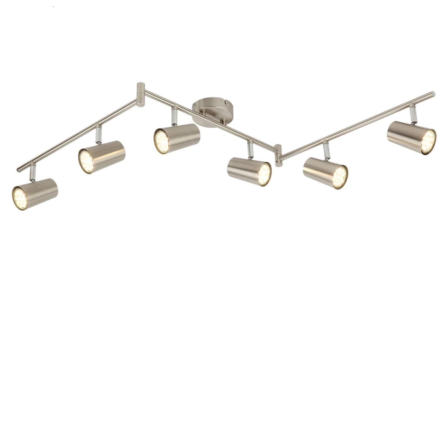 LED Ceiling Spots, 6 Light Spotbars With Rotate and Angle Adjustable Features, Indoor Lighting for Kitchen, Living Room and Bedroom, Includes 6 X 3W Bulbs