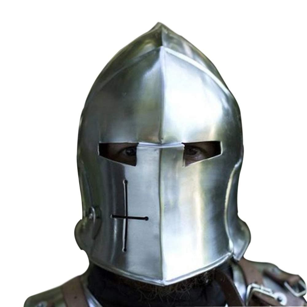 Barbuta Helmet | Viking Battle Knight Helmet Armour | Medieval Visored Barbute Helm for Cosplay | Wearable (Silver)