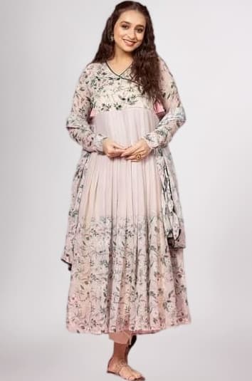 KD Georgette Women's Anarkali Floral Printed Kurta Pant Set with Dupatta Kurta Kurti for Women