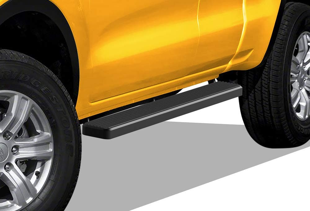 APS Running Boards (Nerf Bars Side Steps Step Bars) Compatible with Ford Ranger 2019-2023 Super Cab (with 2 Full Size Doors and 2 Suicide Doors) (Stainless Steel Black Powder Coated 5 inches)