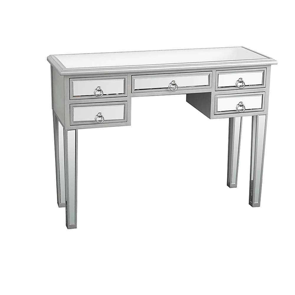 Mirrored Console Table,Mirrored Makeup Vanity Table Desk, 5 Drawer Media Console Table for Women Home Office Writing Desk Smooth Finish (5 Drawers)
