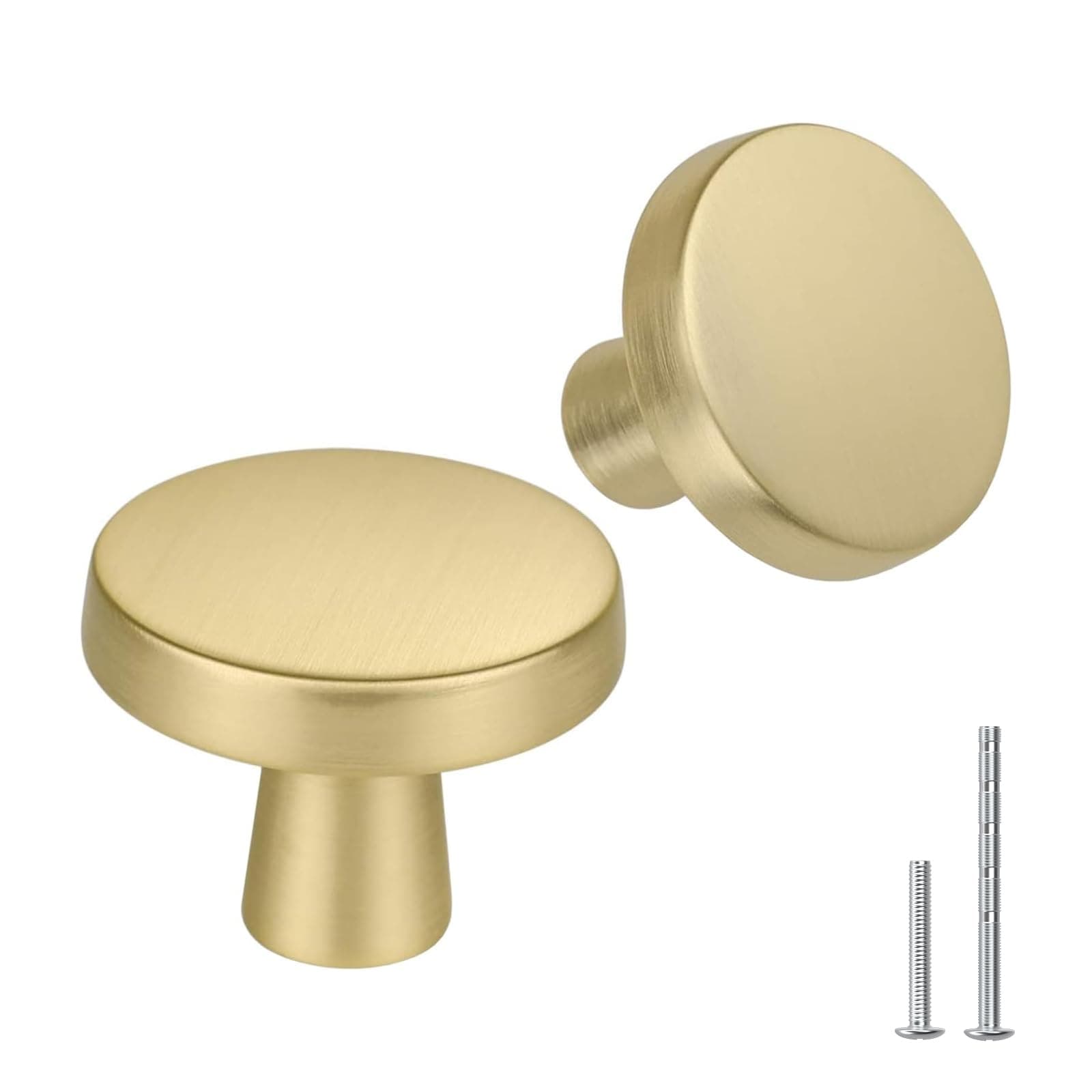 10Pack Brushed Gold Drawer Knobs for Cabinets, Brushed Brass Round Cabinet Knobs for Dresser Drawers
