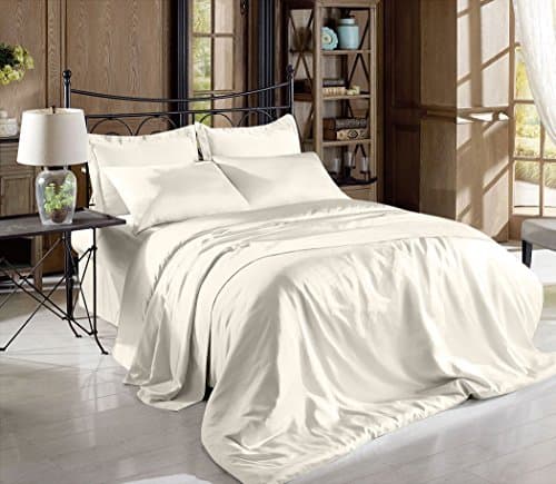 Hight Thread Count Solid Color Soft Silky Charmeuse Satin Luxury and Super Soft Bed Sheet Set (Ivory, King)