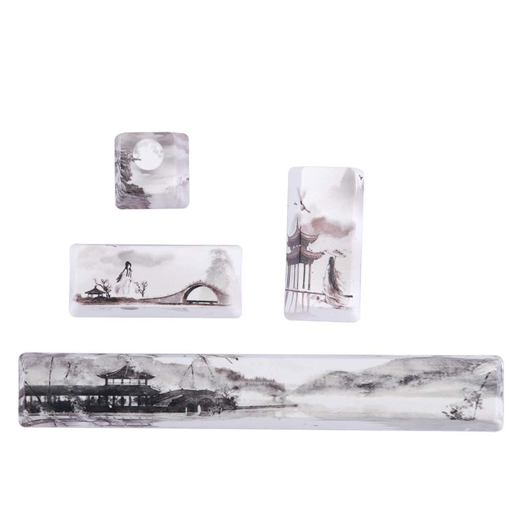 KASTWAVE Keycap, game mechanical keyboard space keycap general computer keyboard cap landscape painting PBT4 key space 6.25U ESC, Black-White