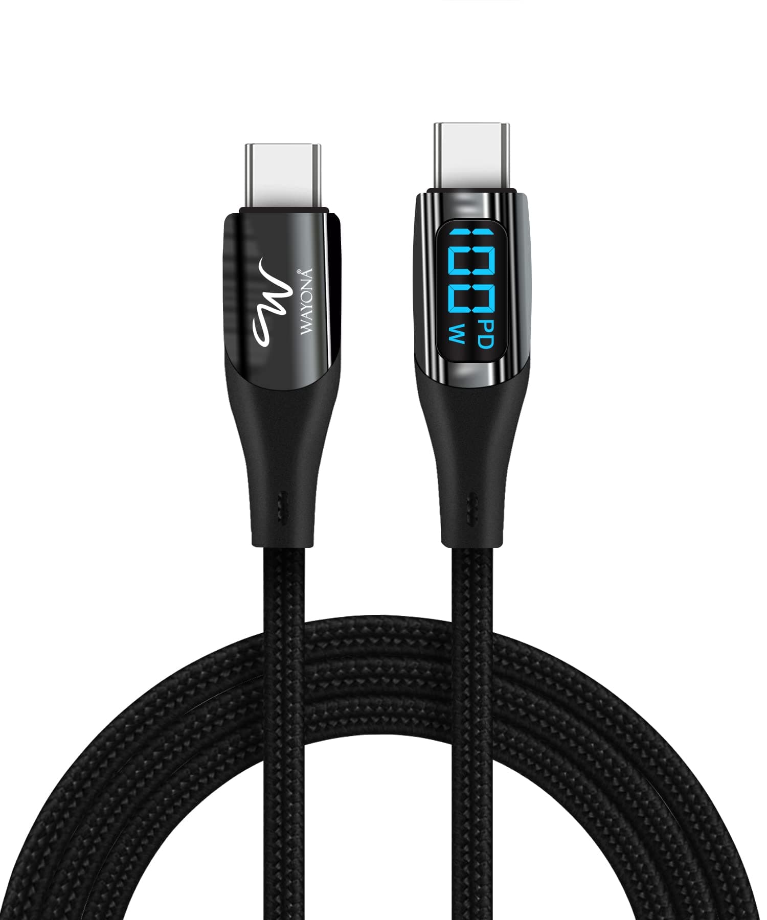 Wayona USB C to USB C 100W LED Power Display Type C to C Fast Charging Cable for Iphone 17,16 Pro, Pro Max, iPhone 15 Pro,Macbook, Laptops, Samsung Galaxy Ultra S25 /S24,Google Pixel (1.5M, Black)