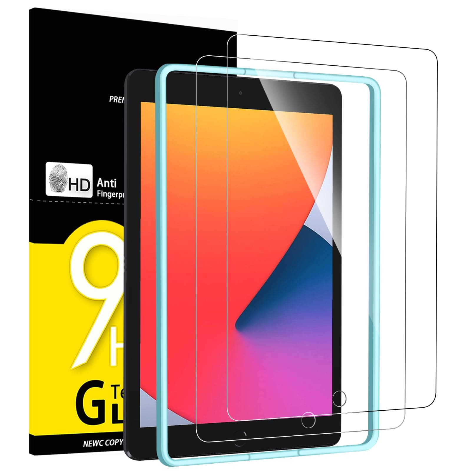 NEW'C 2 Pack Designed for iPad 9(2021)/iPad 8(2020)/iPad 7(2019) 10.2 Inch, 9th/8th/7th Generation, Screen Protector Film - Installation Frame Included
