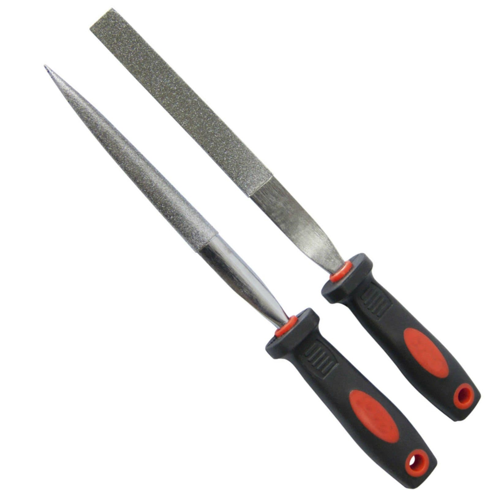 Marksman 2PC DIAMOND FILE SET NEEDLE HALF ROUND TAPERED & FLAT STONE METAL GLASS 120MM