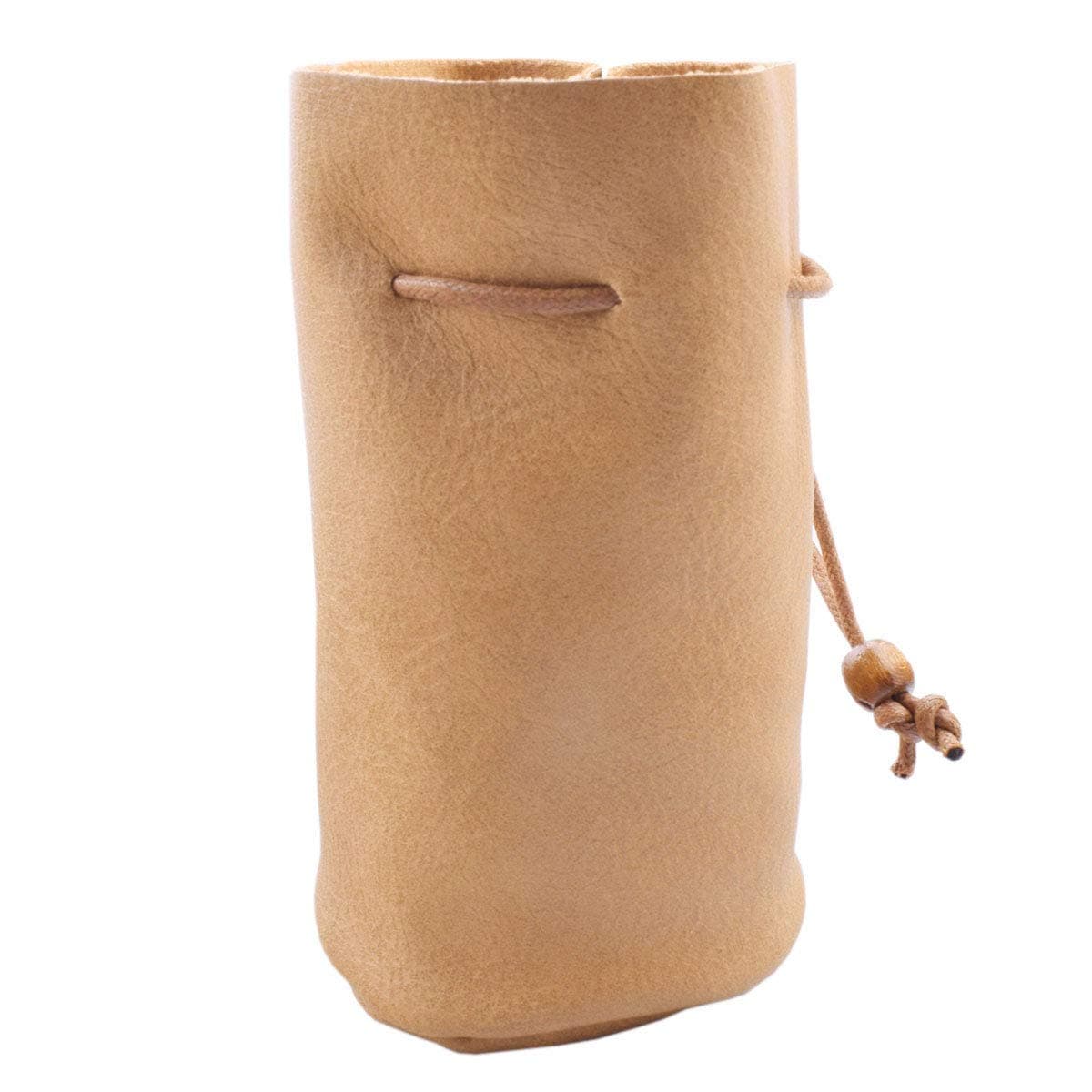 Handmade PU Drawstring Bags, Ultra-thin Soft Full Grain Drawstring Leather Pouch Purse, Brown