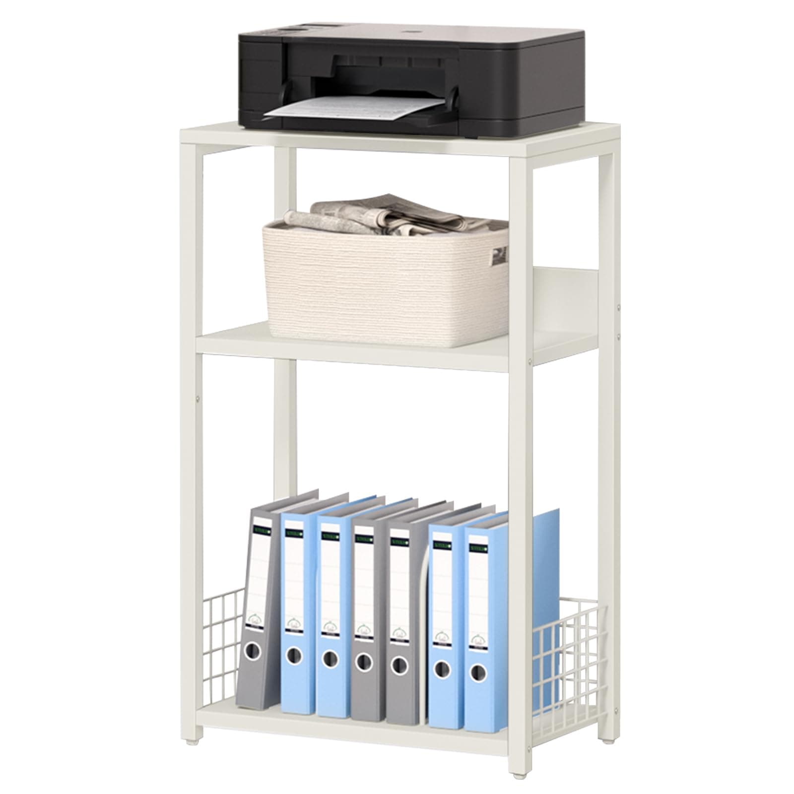 White Side Table,Small Printer Stand with Storage Shelf,3 Tier Industrial Bedside Tables,Vinyl Record Player Stand,Modern Sofa Night Stands for Living Room Bedroom Office Small Spaces