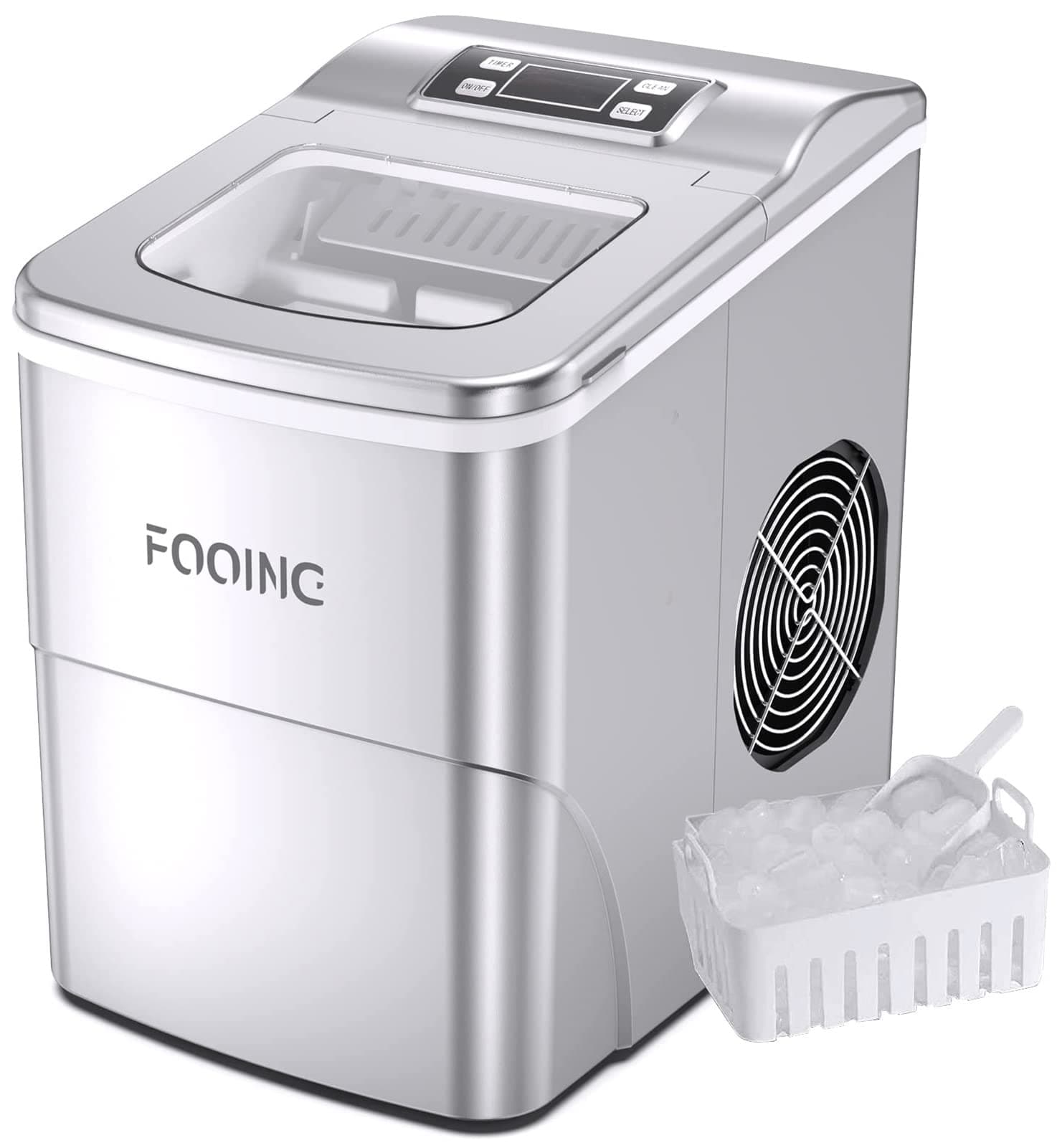 Ice Maker Machine FOOING Ice Cube Makers Ready in 6 Mins 9 Bullet Cubes, 2L Tank Ice Maker Machine Counter Top with LED Display, Self Clean, Make 15kg 24 Hrs Ice Machines for Home/Kitchen/Bar, Silver