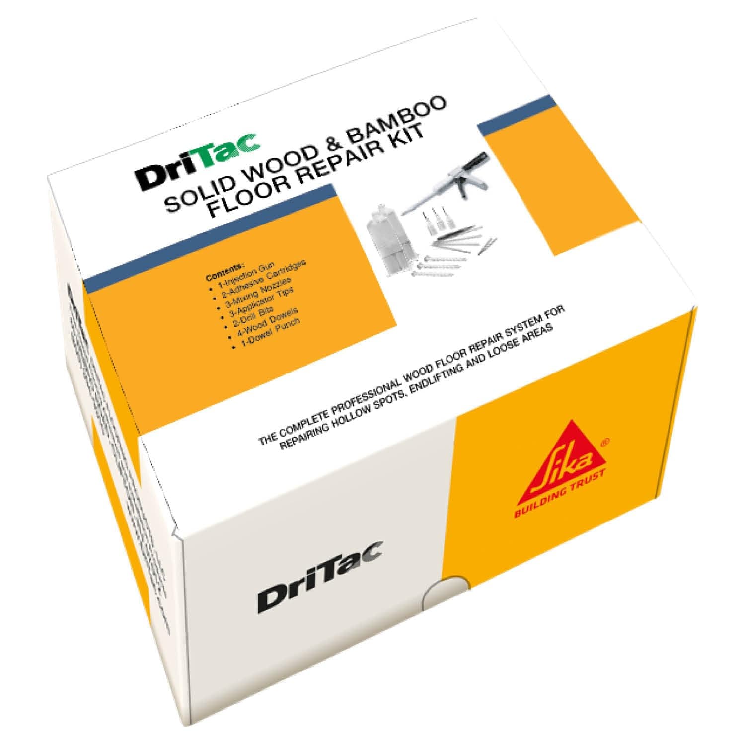 Sika DriTac - Floor Repair Adhesive - SW-1 Solid Wood and Bamboo Floor Repair kit - White - Corrects voids and Popping Wood Conditions - Full kit