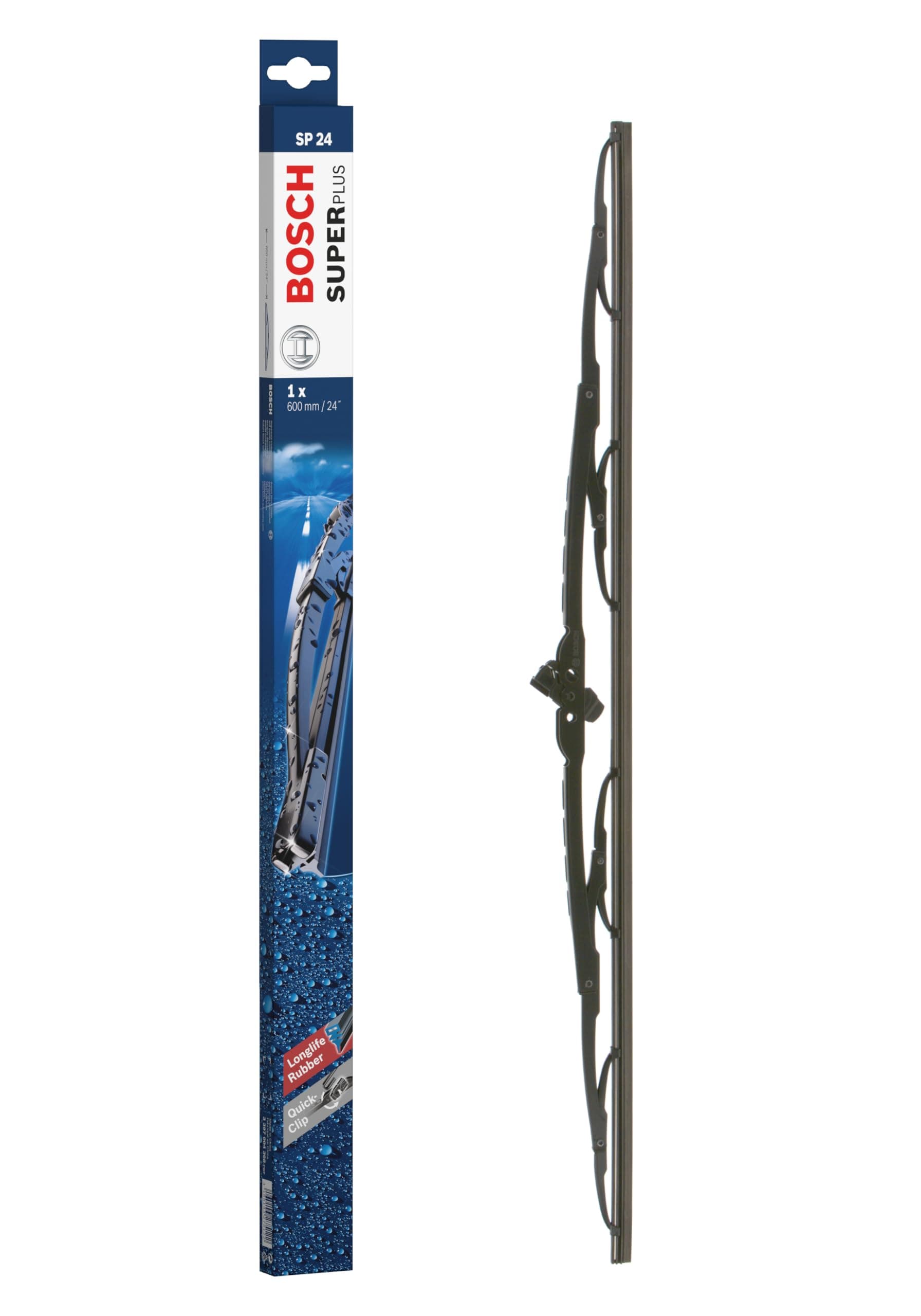 Bosch SuperPlus SP 24 - Front Windscreen Wiper - Replacement Blade, Comes with Pre-assembled Quick-Clip Adapter - 1 Blade, 600mm