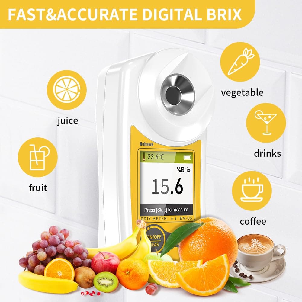 Flagfront Digital Brix Refractometer brix Meter Refractometer USB C Charging Automatic Temperature Compensation Brix Refractometer Range 0-55%,±0.1% Precision