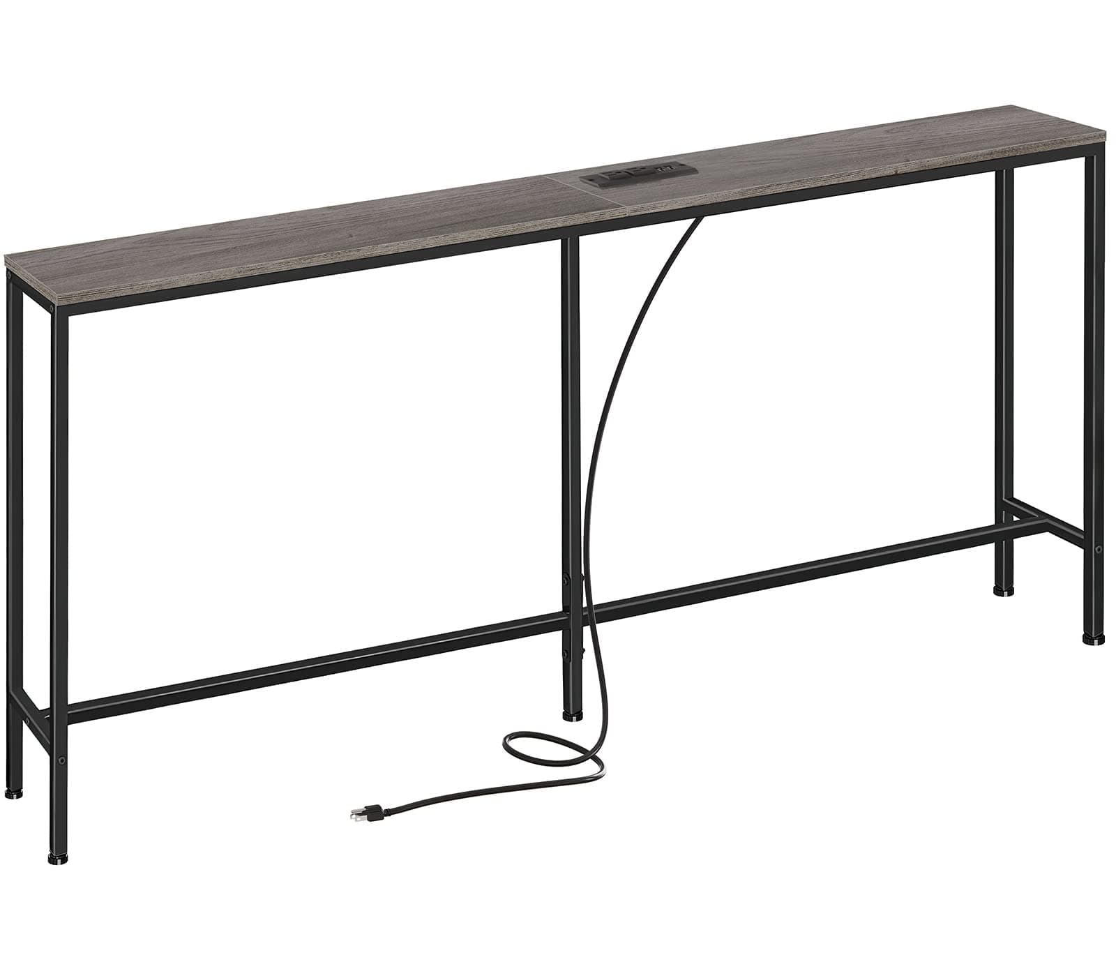 70 Inch Console Table with Charging Station, Sofa Table, Entryway Table, Plant Table, Charcoal Gray, 7.9"D x 70.8"W x 31.1"H