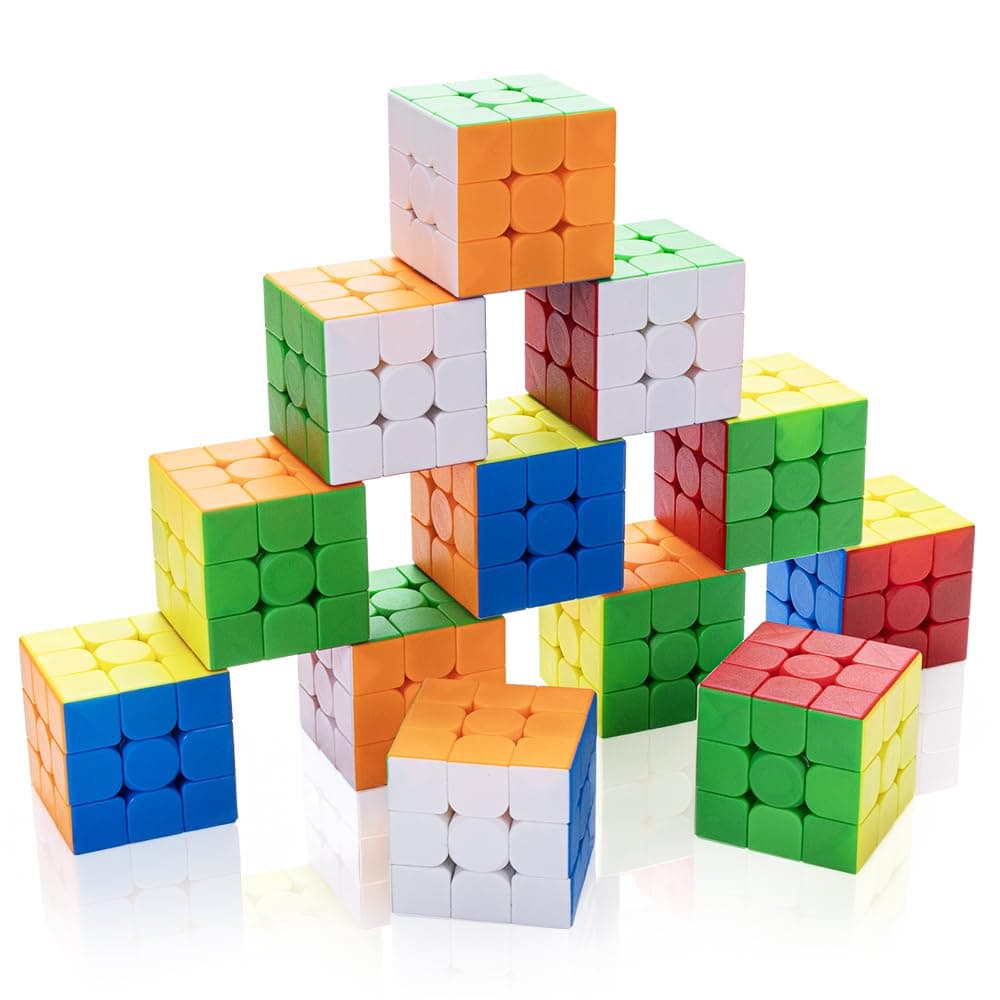 12 Pack 3x3 Speed Cube Set, Stickerless Magic Cube Bulk for Kids Party Favors, Classroom Rewards & School Prizes, Sensory Stress Relief Fidget Toys