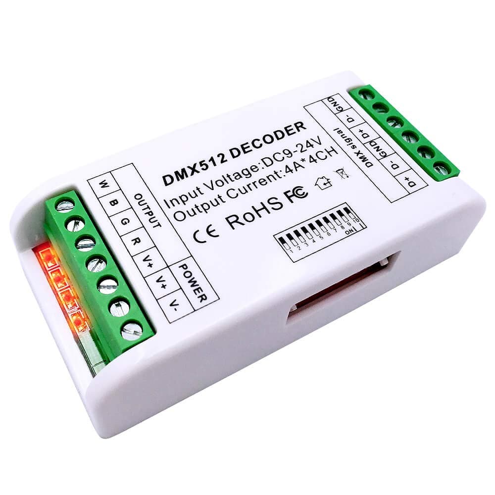Mini 4 Channel DMX Decoder,RGBW DMX Decoder,16A RGB RGBW LED Strip Controller DMX 512 Decoder for LED Strip Module Dimmer Driver LED Decoder Controller DC9-24V