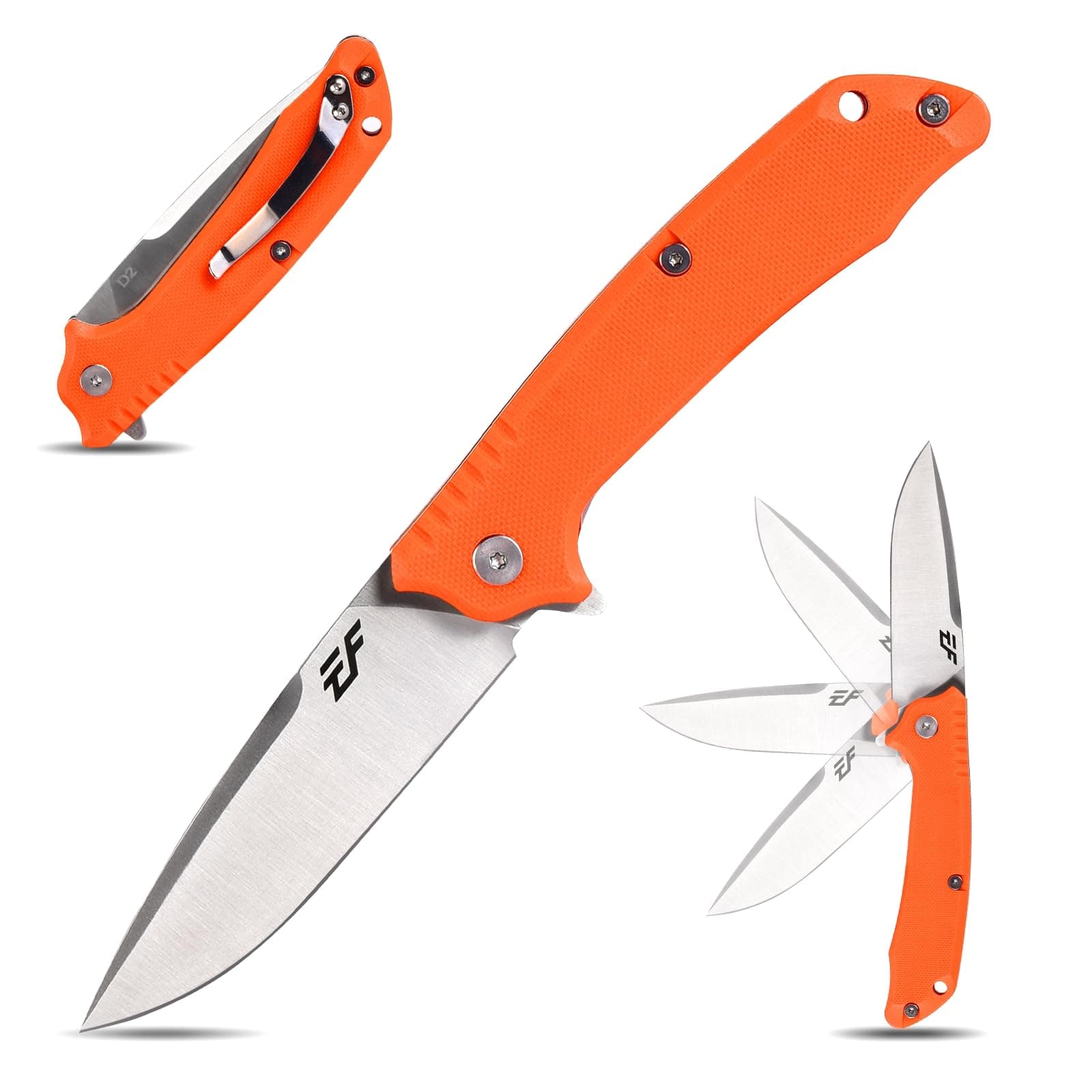 Eafengrow EF223 Folding Knife D2 Blade with G10 Handle Multi EDC Pocket Knife for Outdoor Camping Hiking Survival (orange)
