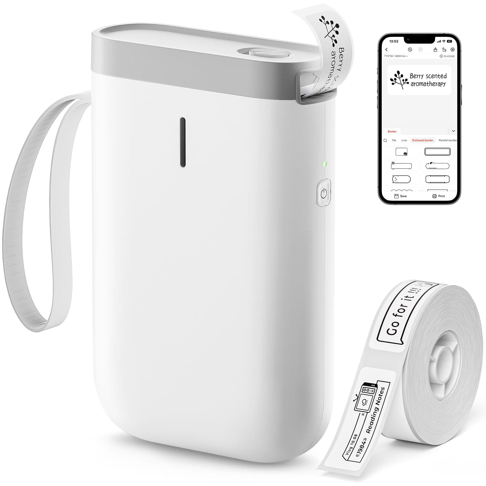 NIIMBOT Handheld label Maker Machine,Bluetooth Sticker Maker D11 Wireless Thermal Label Printer with 1 Roll Label Paper, Compatible with IOS Android for Home,Office (White)