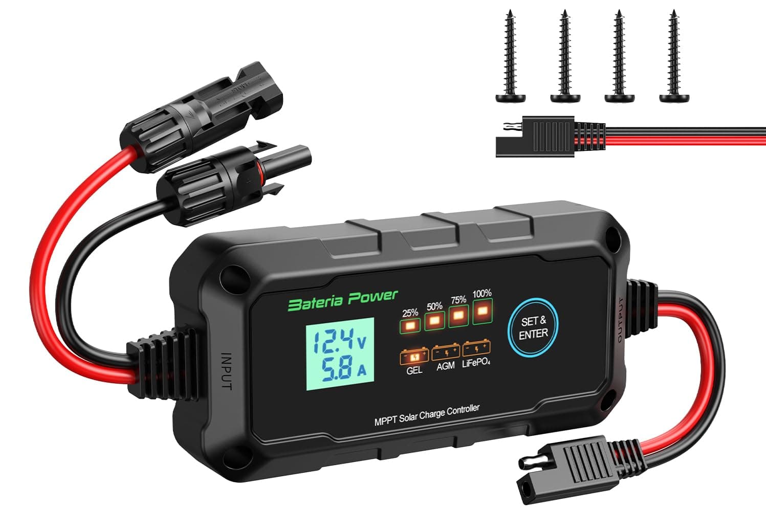 10A 12V MPPT Solar Charge Controller, Intelligent Solar Panel Regulator with LED and LCD Display, Compatible with Sealed Flooded Gel AGM Lithium LiFePO4 Battery